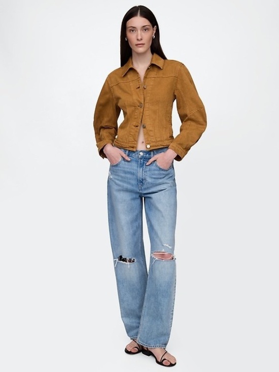 GAP Jackets & Blazers - GAP Riverbed Brown Barrel-Sleeve Cropped Jacket – 100% Cotton in Size S